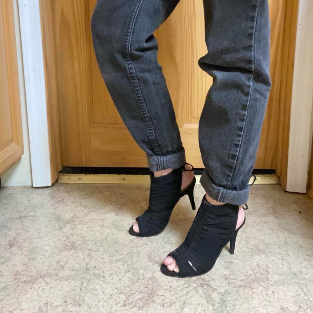 Black Strappy Peep-Toe Stiletto Heels